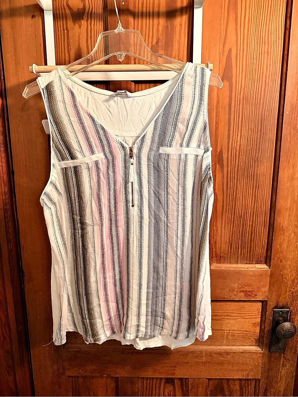 Striped Tank Top in White & Pink Like New